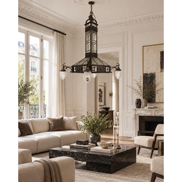 Black Large Italian Art Nouveau Chandelier in Wrought Iron, 1930 For Sale - Image 8 of 12