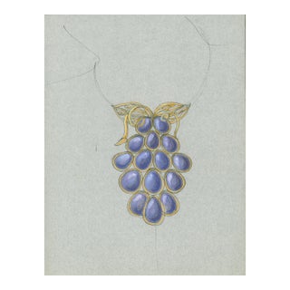 1970s Original Jewelry Design Drawing – Grape Cluster Necklace Artist Unknown For Sale
