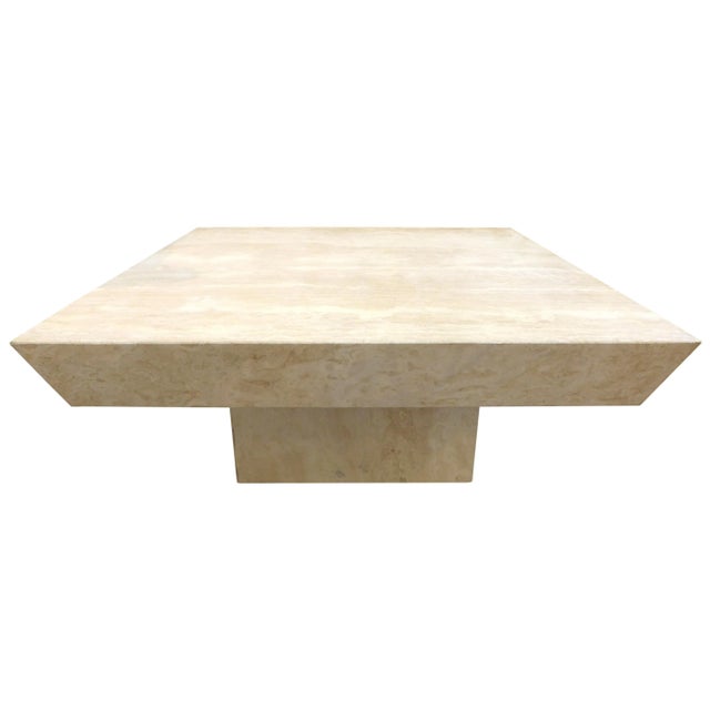 1980s 1980s Reverse-Bevel Square Travertine Coffee Table For Sale - Image 5 of 5