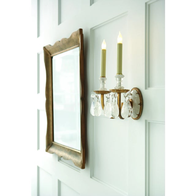 Traditional Thomas O'Brien for Visual Comfort Signature Elizabeth Double Sconce in Gilded Iron with Quartz For Sale - Image 3 of 4