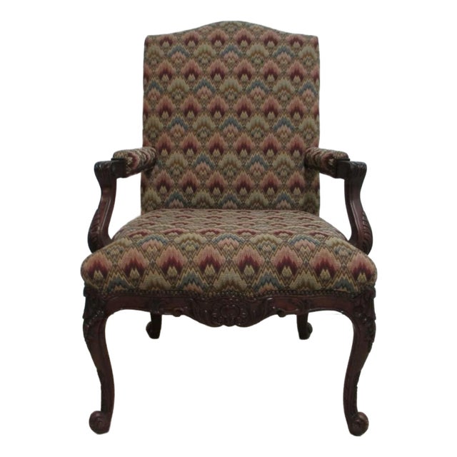 1980s Baker Furniture French Carved Leg Living Room Lounge Arm Club Chair B For Sale