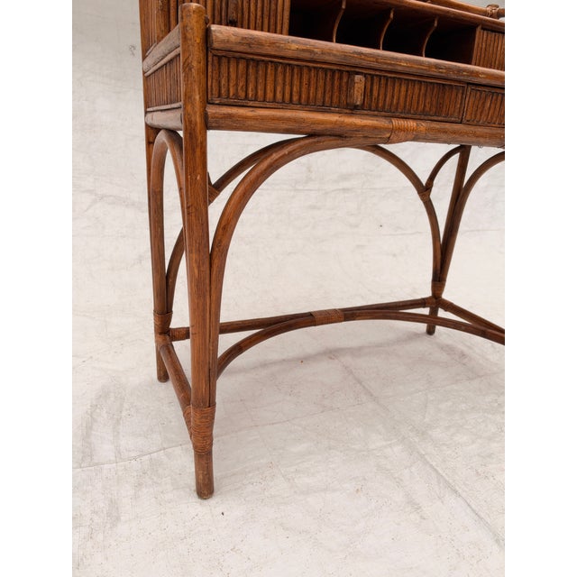70's Vintage Hollywood Recency Style Palm Beach Bamboo & Rattan Desk For Sale In New York - Image 6 of 11