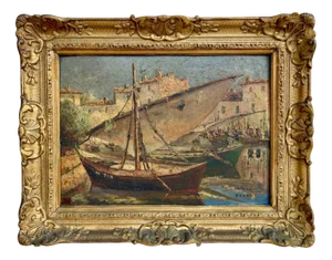 Henri Olive Des Martigues, The Port of Martigues, 19th Century-20th Century, Oil on Wood