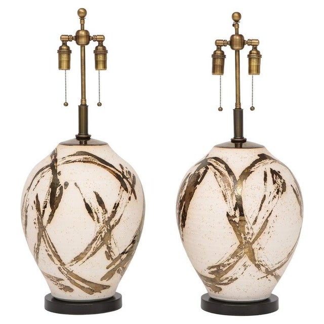 Large Pair of Raku Ware Lamps Designed for Steve Chase For Sale - Image 13 of 13