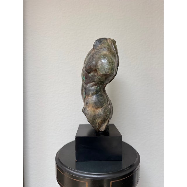 Late 20th Century Vintage Abstract Bronze Male Torso Sculpture on Black Wood Plinth For Sale - Image 5 of 6