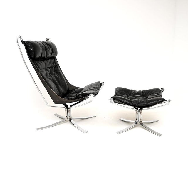 Mid-Century Modern Set of Vintage Chrome and Leather Falcon Chair and Ottoman by Sigurd Ressel for Vatne Møbler, 1960s, Set of 2 For Sale - Image 3 of 14