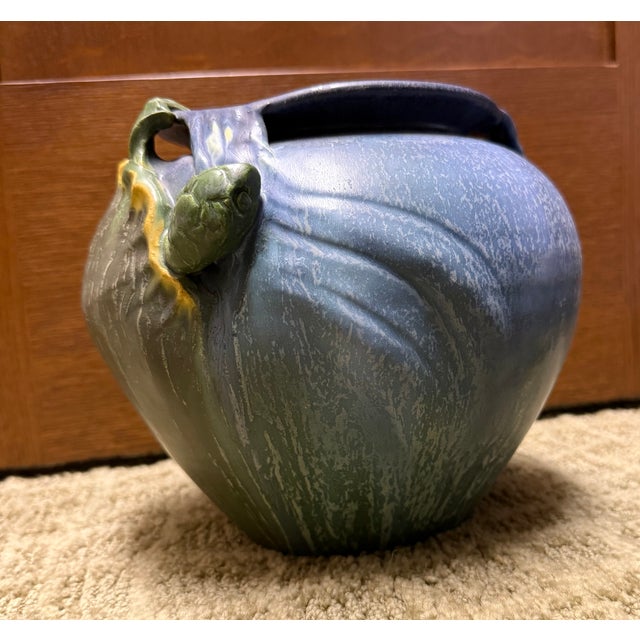 Ephraim Faience 2006 Hand Made Art Pottery Green Turtle Blue Ceramic Vase For Sale - Image 12 of 15