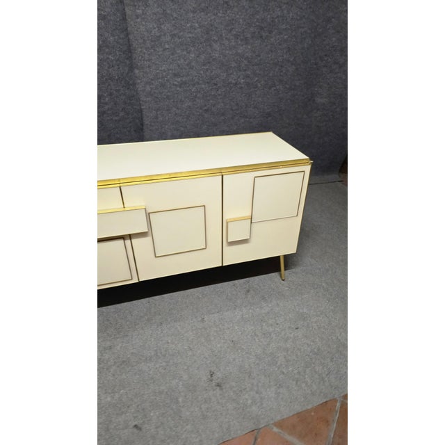 Contemporary Italian Four-Door Sideboard with Ivory Glass and Wood Accents from Justfurnituress SRL For Sale - Image 3 of 14