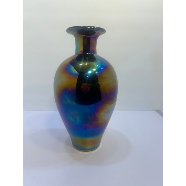 Vintage 11" Iridescent Art Glass Vase in Cobalt Amethyst – Czech / Kralik Style For Sale In Kansas City - Image 6 of 13