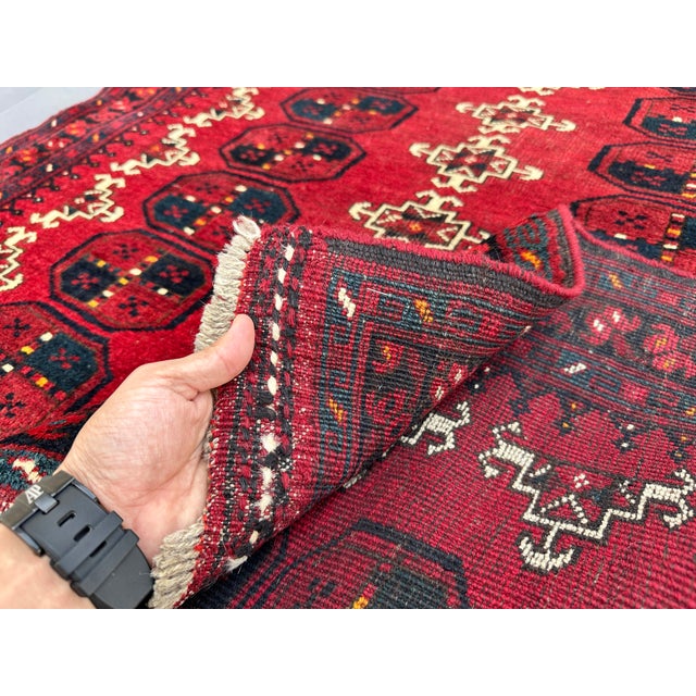 Red Turkmen Tribal Bukhara Hand-Knotted Wool Rug - 5'2" X 3'8" For Sale - Image 12 of 13