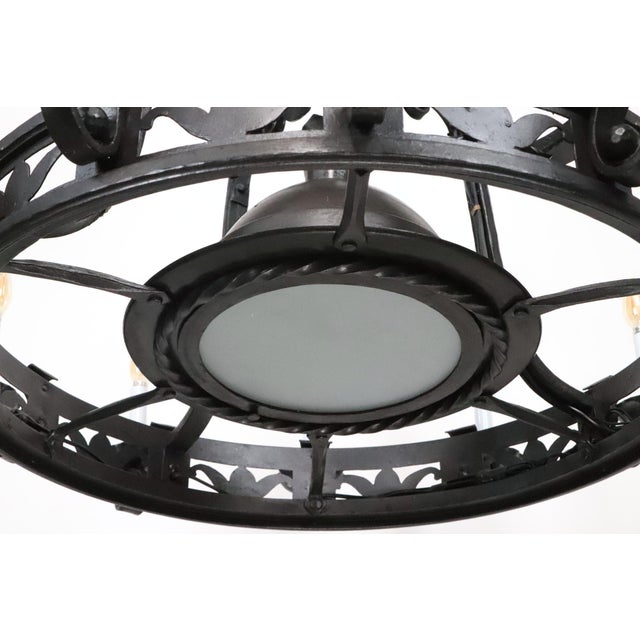 Mid 20th Century Restored Gothic Black Wrought Iron Chandelier For Sale - Image 4 of 9