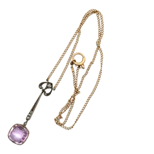Antique Pink Topaz Diamond 14k Gold & Silver Necklace