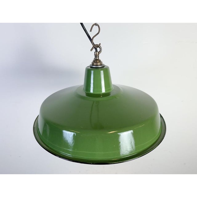 Metal Industrial Green Enamel Factory Pendant Lamp, 1960s For Sale - Image 7 of 17