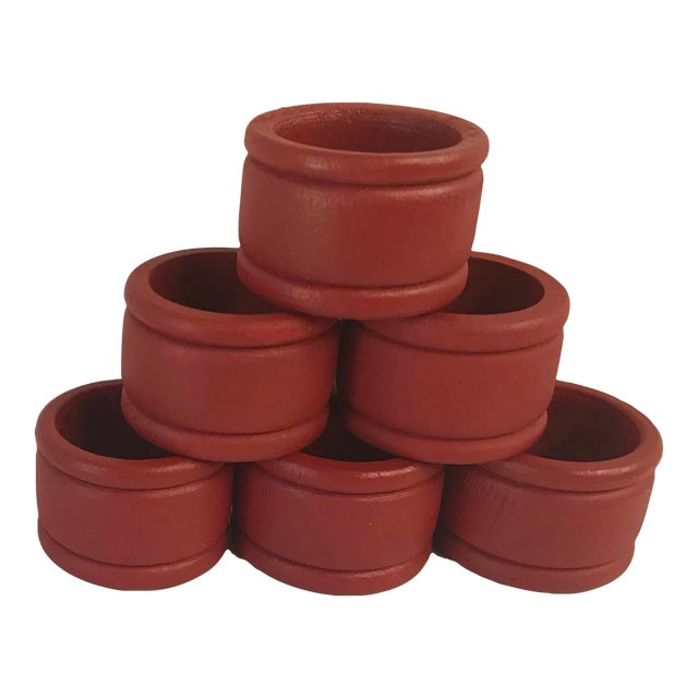 Vintage Red Wooden Napkin Rings - Set of 6 For Sale