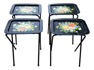 Hand Painted Floral Tv Folding Tray Tables Set of 4