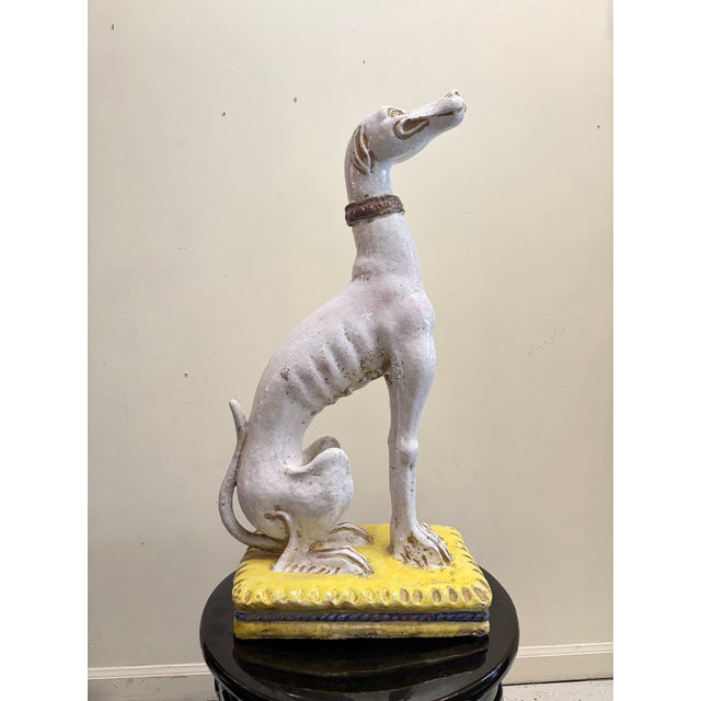 Hollywood Regency 1970s Italian Terracotta Glazed Greyhound on Seated Base For Sale - Image 3 of 12
