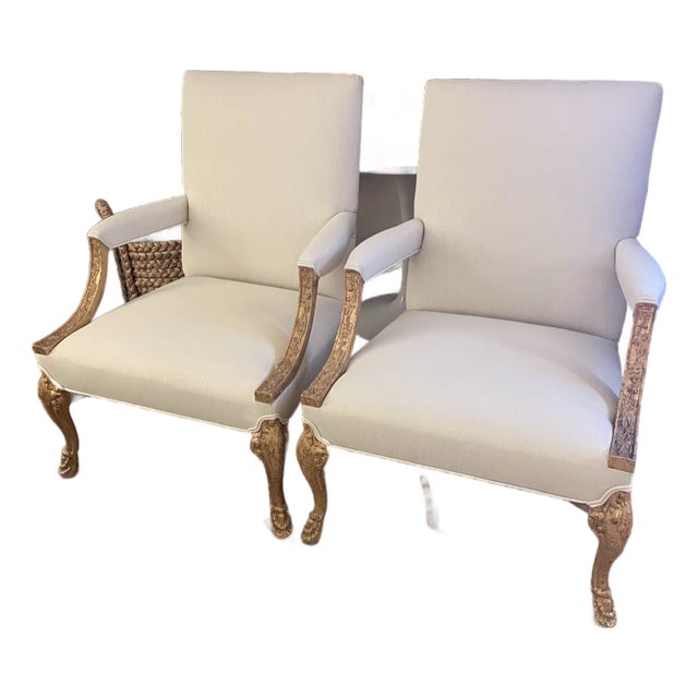 Pair of Vintage Louis XV Carved Giltwood Fauteuils For Sale