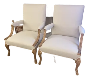 Pair of Vintage Louis XV Carved Giltwood Fauteuils