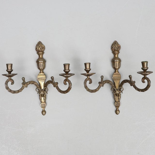 Mid-Century Gustavian Style Brass Wall Sconces, Set of 2 For Sale - Image 5 of 5