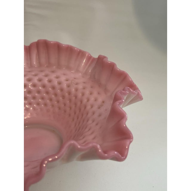 Mid 20th Century Bowl Pink Glow Hobnail Ruffled Fenton Cased Glass 4" Tall 10" Vantage For Sale - Image 6 of 13