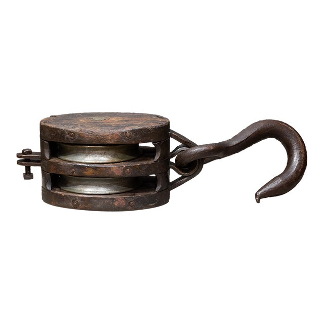 Large Antique Block and Tackle Nautical Pulley c.1850-1930 For Sale