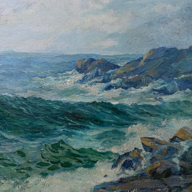 Textile Early 20th Century American Seascape Oil Painting For Sale - Image 7 of 13