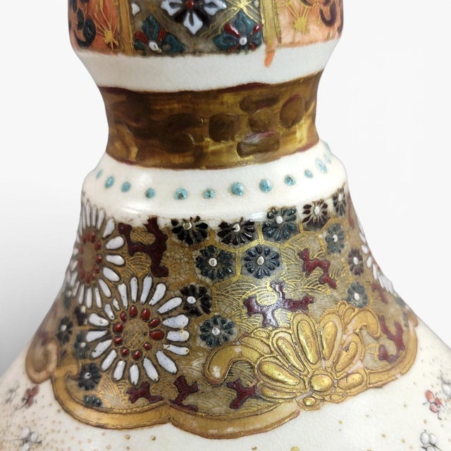 Tall Japanese Satsuma Vases with Moriage and Gold Pointillé, Set of 2 For Sale - Image 16 of 18