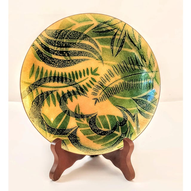 Mid-Century Modern Mid Century Monstera Palm Fern Plant Enameled Plate For Sale - Image 3 of 7