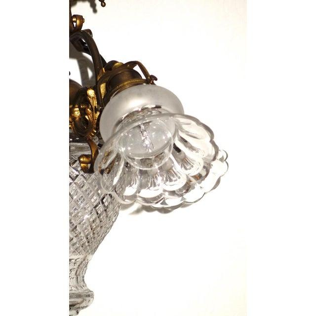Metal Antique French Art Nouveau Brass and Glass 4-Light Chandelier, 1940s For Sale - Image 7 of 13