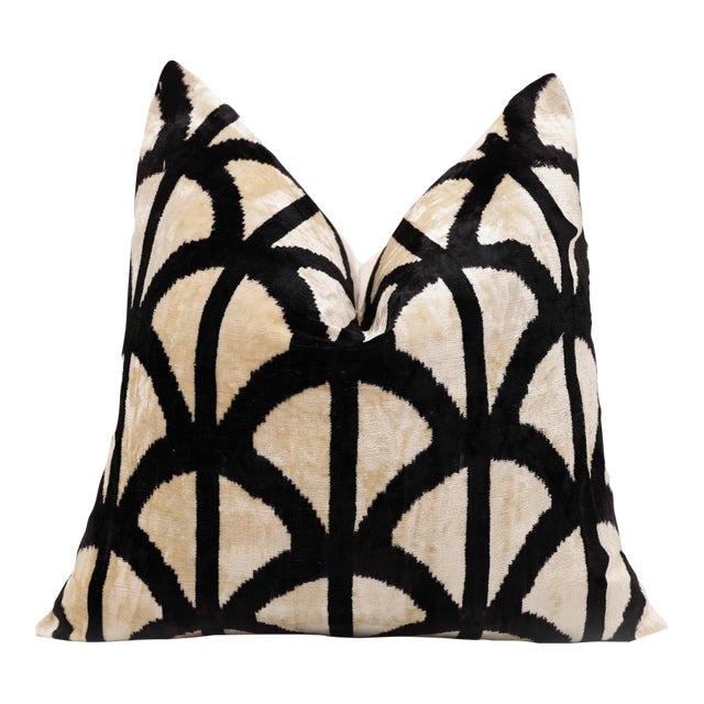 The Artisan Geometric Silk Velvet Pillow - Beige Bronze & Gold 20x20 In For Sale