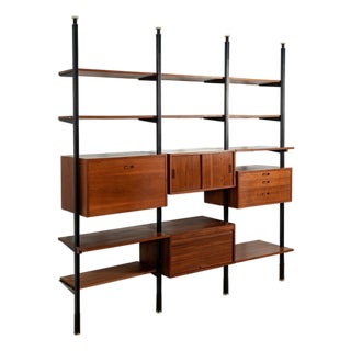 Early Production George Nelson Omni Three-Bay Modular Walnut Wall Unit by Structural Products, Circa 1961 For Sale