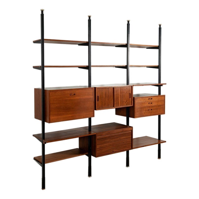Early Production George Nelson Omni Three-Bay Modular Walnut Wall Unit by Structural Products, Circa 1961 For Sale