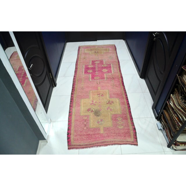 Vintage Pink Turkish Corridor Handmade Runner For Sale - Image 11 of 11