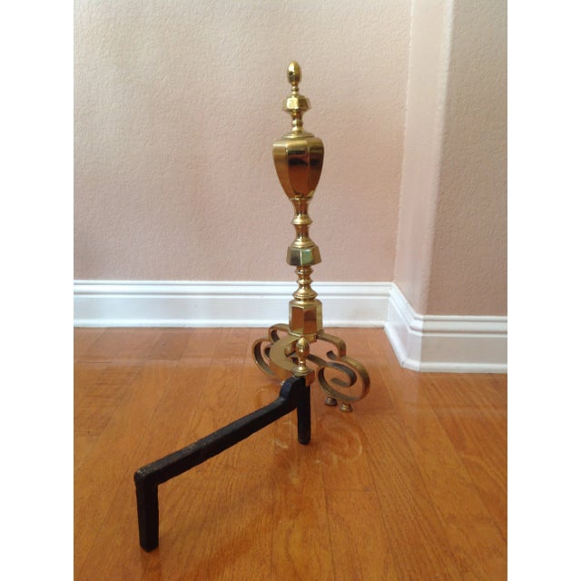 Early 20th Century 20th Century Traditional Brass Fireplace Andirons - a Pair For Sale - Image 5 of 12