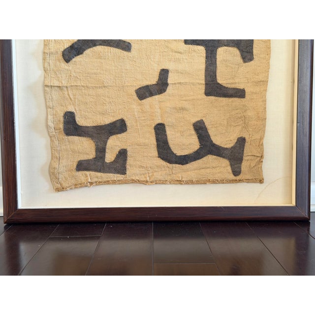 1950s 77” Oversized Tall Vintage Collector African Kuba Cloth Textile Art in Custom Walnut Frame For Sale - Image 5 of 12