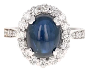 6.16 Carat Sapphire Diamond 18 Karat White Gold Bridal Ring, Size 7