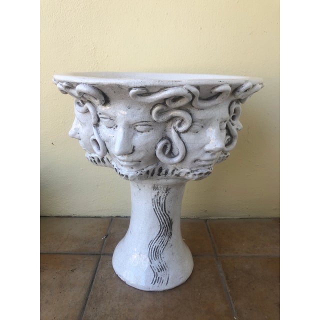 Stunning fiaence French style Medusa multi head planter. Acquired from an estate in south Florida.