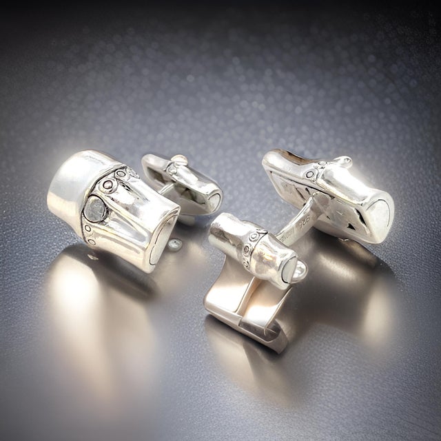 1990s Pair of Georg Jensen Estate Bambo Cufflinks Sterling Silver For Sale - Image 10 of 13