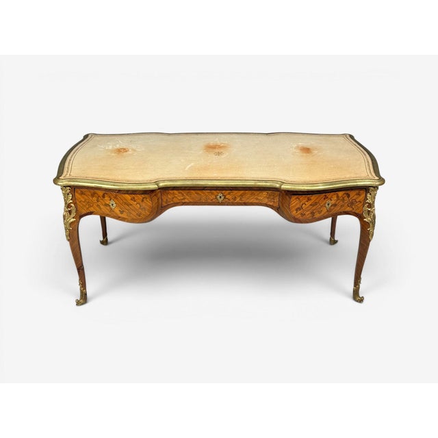 19th Century Louis XV Style, Executive Desk, Marquetry, Leather, Bronze, France, 19th/20th C. For Sale - Image 5 of 15