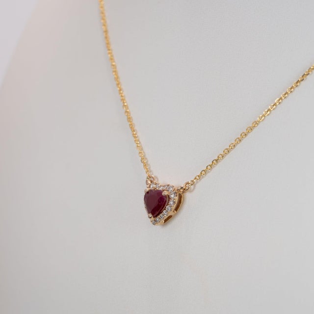 2020s Mozambique Ruby Necklace With Earth-Mined Diamond Accents: Solid 14k Gold, 5mm For Sale - Image 5 of 8