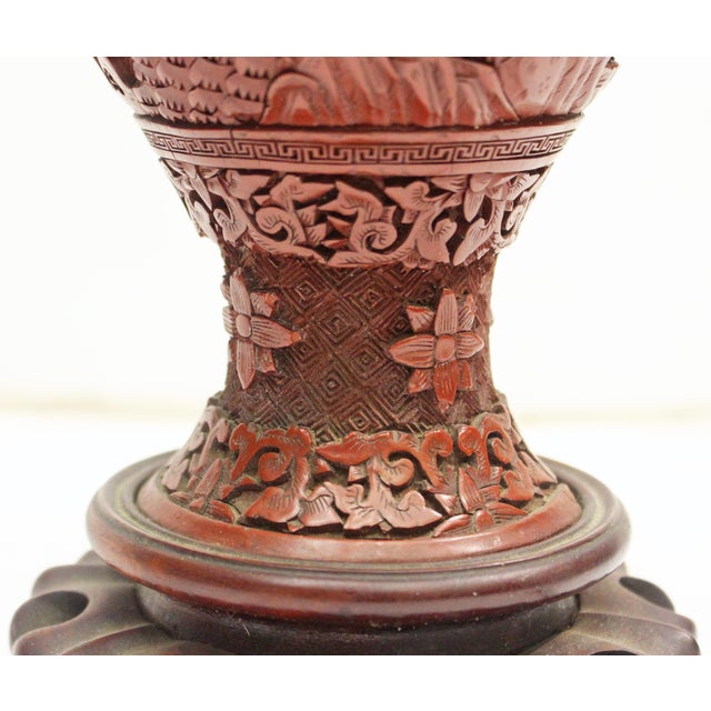 18th Century Pair of Chinese Qing Dynasty Cinnabar Vases Mounted as Lamps - Pair For Sale - Image 9 of 14