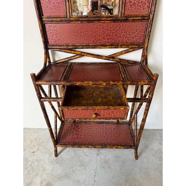 Vintage Maitland-Smith English Style Burnt Bamboo Hall Tree / Coat Rack With Mirror/Sold For Sale - Image 9 of 12