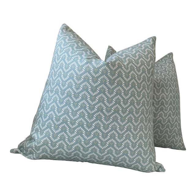Anna French for Thibaut's "Wynford" in Spa Blue Pillows- a Pair For Sale