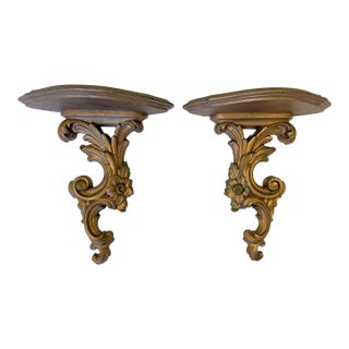 Mid 20th Century Syroco Wood Wall Brackets- A Pair For Sale