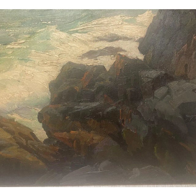 Black Original Gustave Cimiotti 'at Bald Hill Cliff' York Maine Seascape Oil Painting For Sale - Image 8 of 11