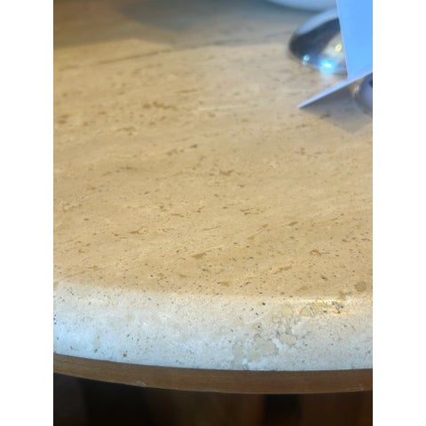 Mid Century Travertine Top Coffee Table With Sculptural Teak Wood Base For Sale - Image 12 of 13