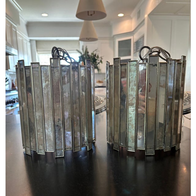 Worlds Away Antique Mirror Faceted Mini Pendants in great condition! This pair of pendants looks amazing in hallway,...