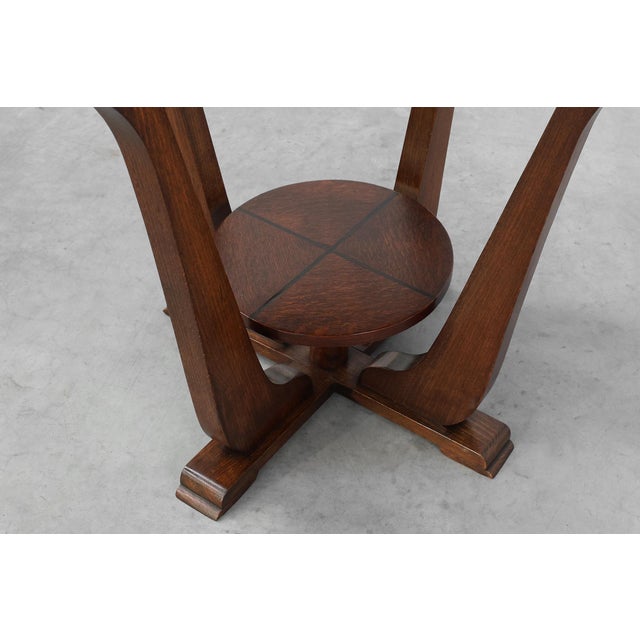 Wood Art Deco Oak Side Table with Sculptural Base and Geometric Top, 1920 For Sale - Image 7 of 11