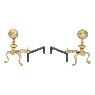 Federal Style Brass Ball-Topped Andirons, Pair For Sale