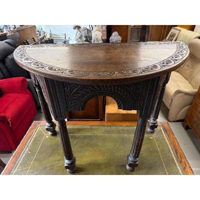 Brown Carved Oak Half Moon Side Table For Sale - Image 8 of 8